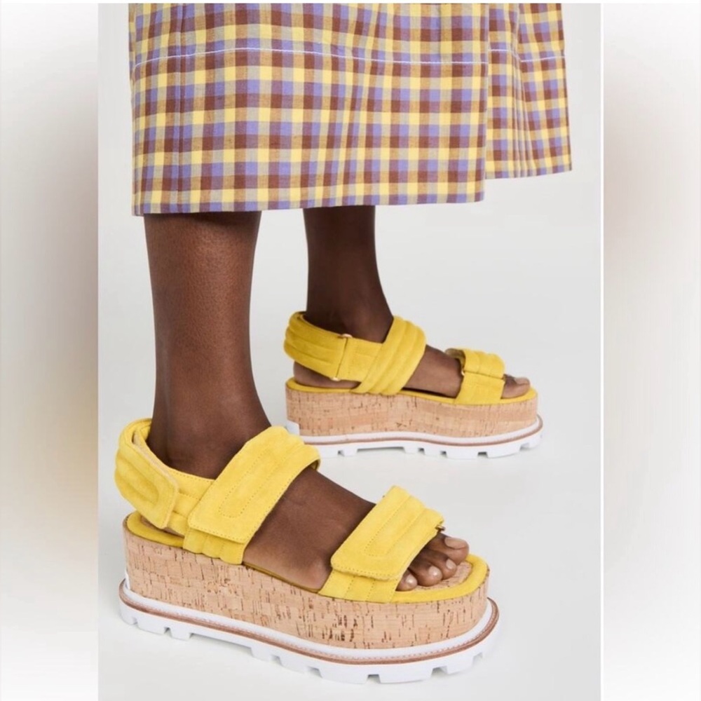 Tory Burch Puffy Sport Platform Sandal Sensory Suede, Summer Yuzu Yellow Sz 7.5